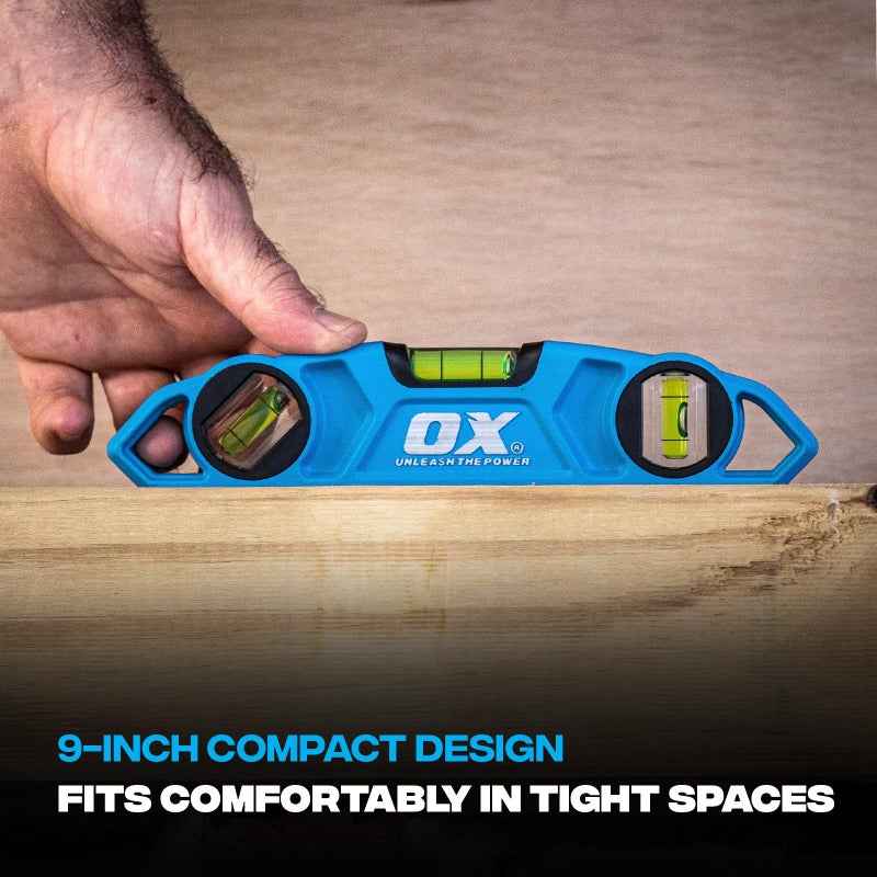 Ox أدوات OX برو 9 بوصة مستويات طوربيد مغناطيسية - مستوى جسم من الألمنيوم المصبوب بزاوية 230 مم قابل للتعديل مع 3 أنابيب - قاعدة على شكل V - مستوى أنبوب مغناطيسي من المغناطيسات الأرضية النادرة أدوات الحرفيين OX-P027625 - Image 3